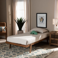 Baxton Studio MG0002-Ash Walnut-Twin Baxton Studio Kaia Mid-Century Modern Walnut Brown Finished Wood Twin Size Platform Bed Frame